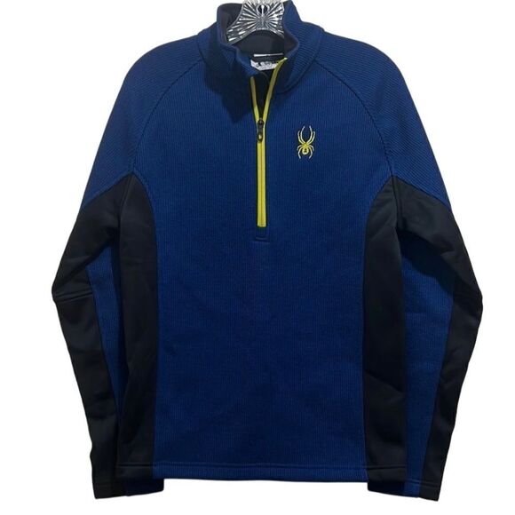Spyder mens Outbound 1/2 zip Midweight Core pull on blue black yellow Small - Picture 1 of 7